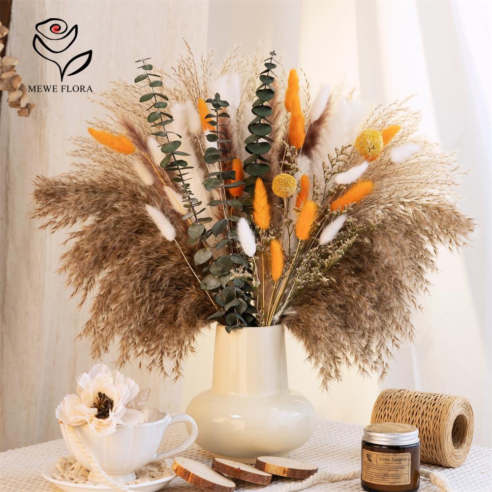 65Pcs 오렌지 팜파스 잔디 꽃다발 가을 말린 꽃 묶 - Dried Flower Bunch 리뷰 및 가격